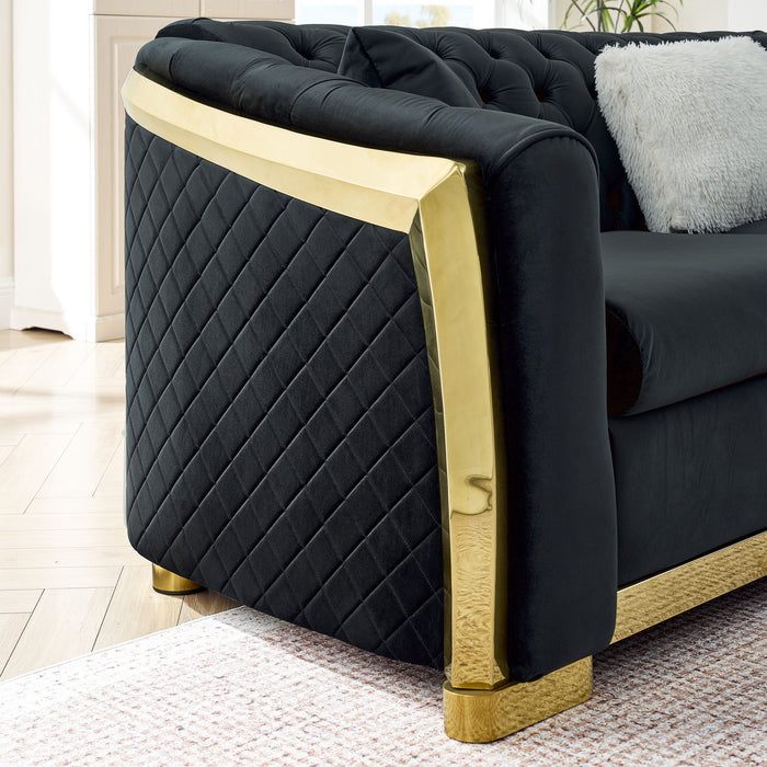 L Shaped Chesterfield Sectional Sofa With Stainless Steel Accents