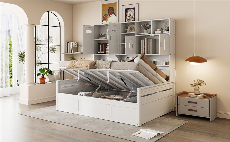 Daybed With All-In-One Cabinet And Shelf