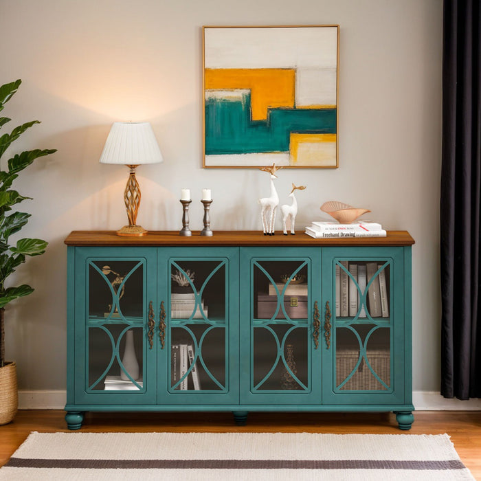 Elegant 4 Door Cabinet With Tempered Glass Doors