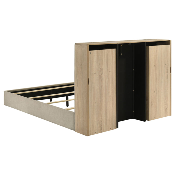Arielle Queen Bookcase Panel Storage Bed Light Oak