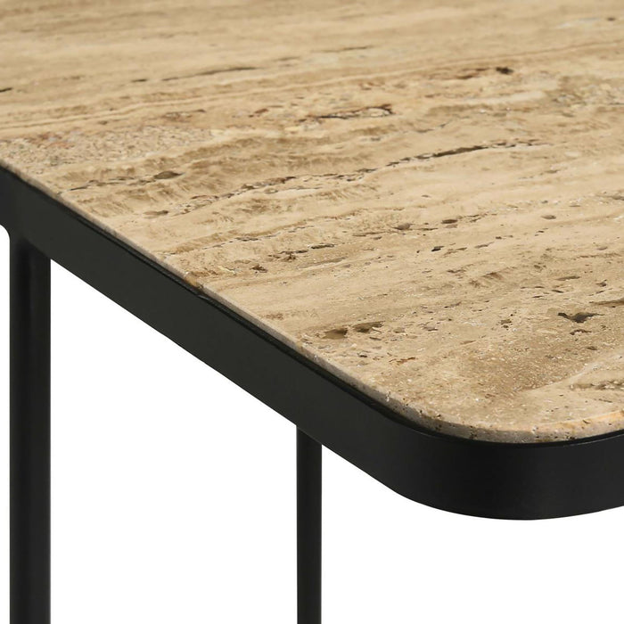 Travertine Accent Table Geometric Design - Brown