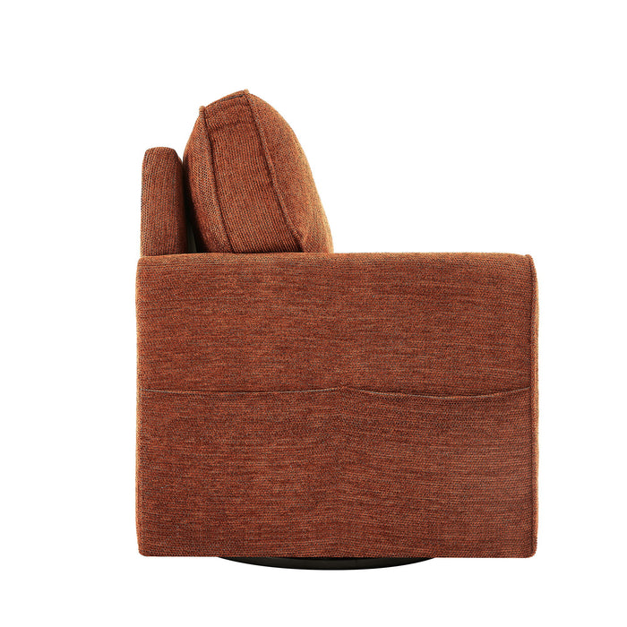 360° Swivel Accent Barrel Armchair With Side Pockets, Compact Design