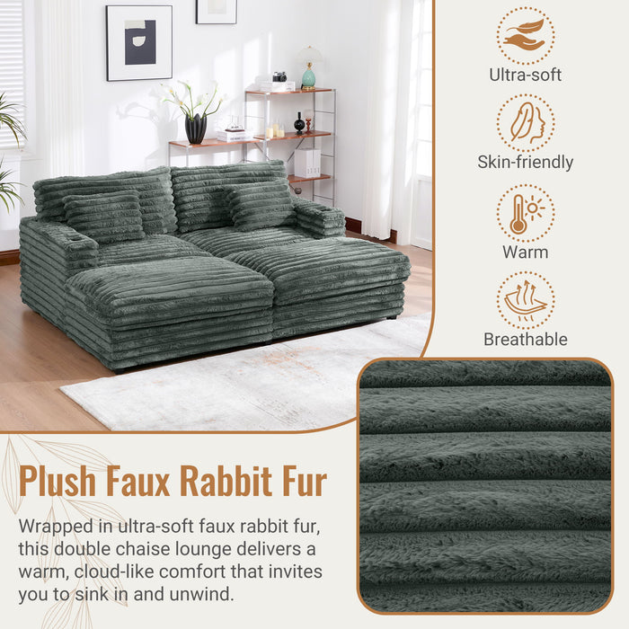 Plush Oversized Double Chaise Lounge Sofa Bed With USB Ports And Cup Holders