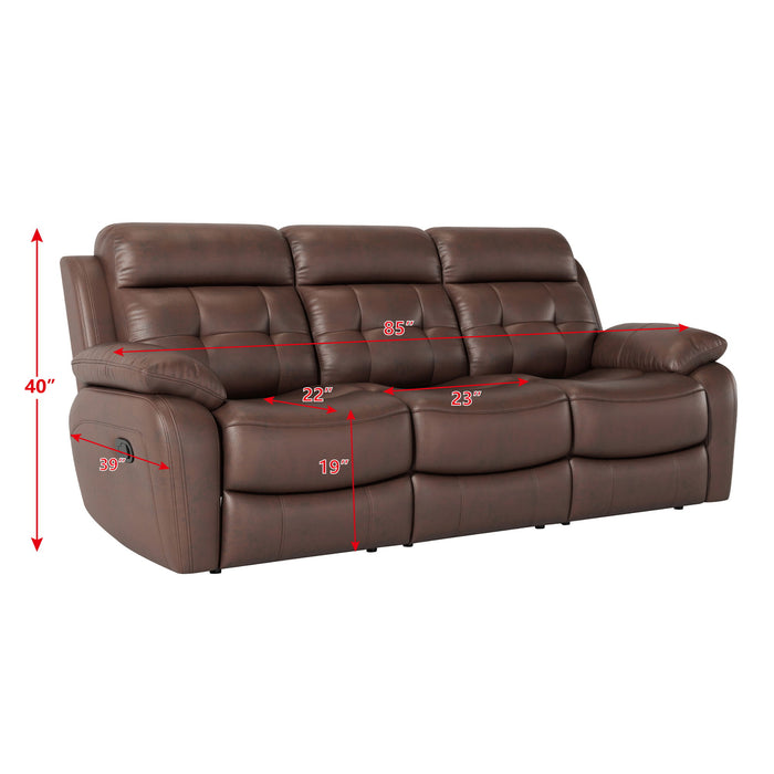 Genuine Leather Non Power Reclining Sofa With Drop Down Table, Stainless Steel Cupholders And Magazine Bag