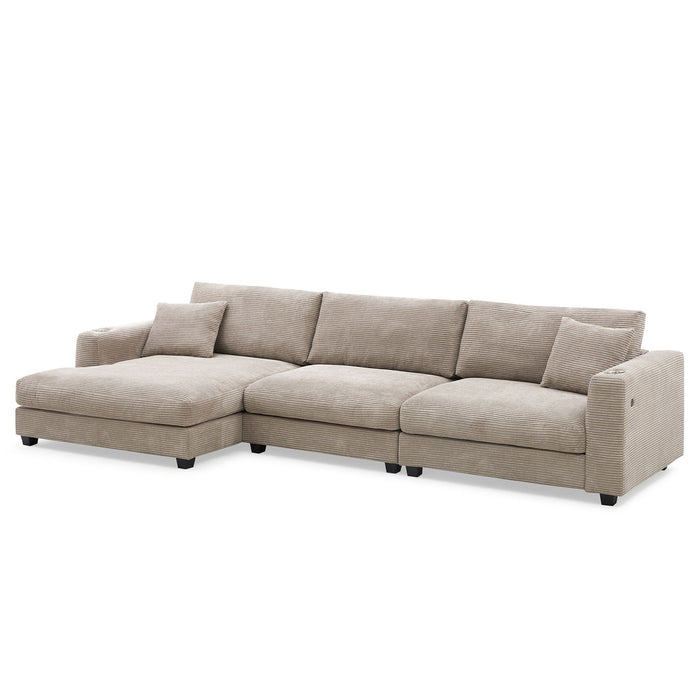 Oversized Sectional L Shaped Cloud Couch With USB Charging Port Cup Holder Deep And Wide Seat Sofa With Chaise Comfy