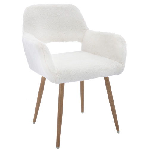 Hengming Dining Chairs With Faux Fur, Mid Century Side Chairs With Solid Painting Steel Leg For Dining Room - White