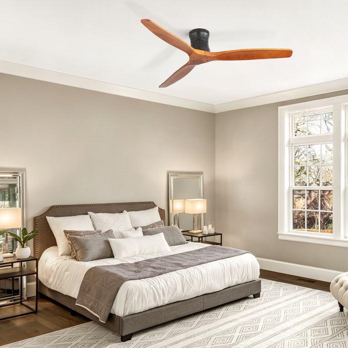 52" Ceiling Fan, No Light Flush Mount Low Profile 3 Blades With Remote Control