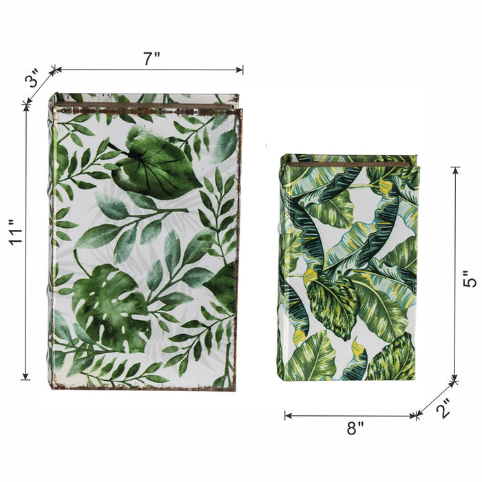 Botanical And Book Boxes (Set of 2) - White / Green