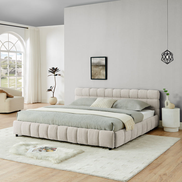 Modern Platform Bed Frame With Thick Chenille Fabric