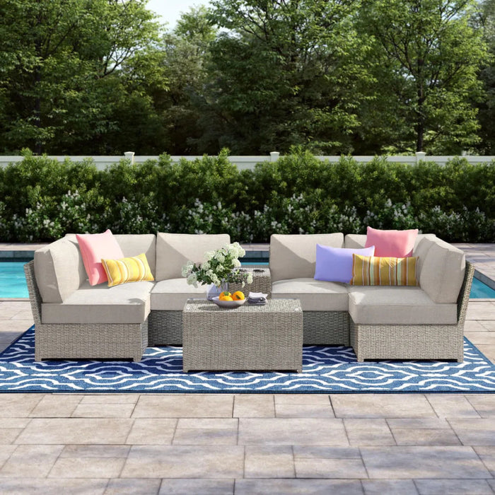 Comfortable Modern Patio Rattan Sectional Set With Cushions
