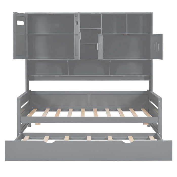 Daybed With All-In-One Cabinet And Shelf