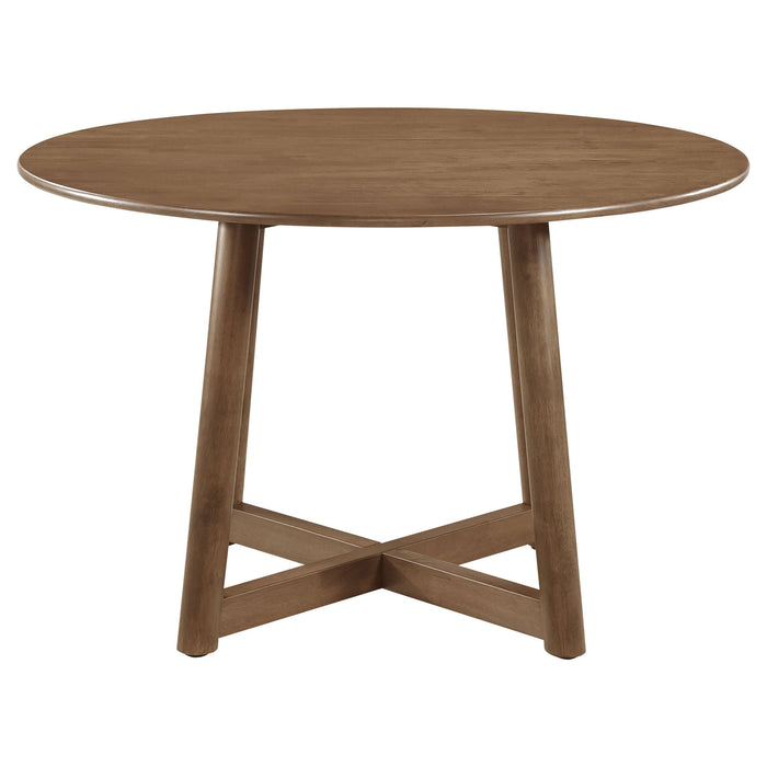 Guinea - 5 Piece Dining Set With Round Table And Upholstered Chairs - Walnut