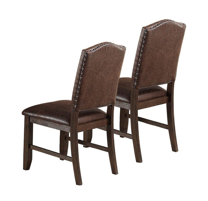 Classic Design Brown / Rustic Espresso Finish Faux Leather (Set of 2) Side Chairs Dining Room Furniture Rubber Wood Foam Cushion