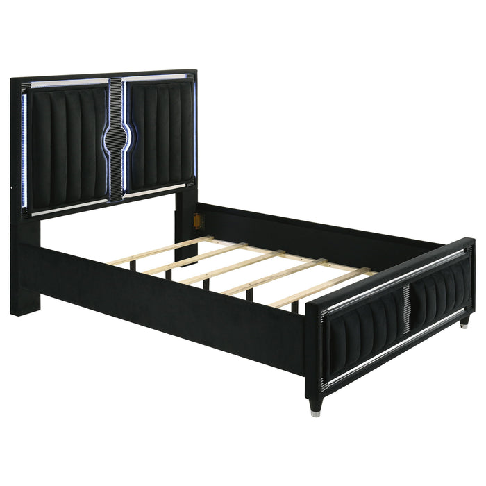 Ravenne 5-piece Velvet Upholstered Queen LED Bedroom Set Black