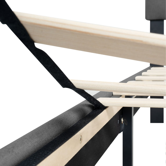 Modern Upholstered Platform Bed Frame With Button Tufted Linen Fabric Headboard