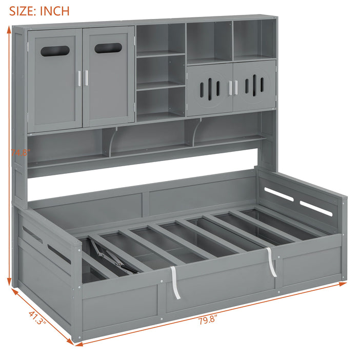 Daybed With All-In-One Cabinet And Shelf