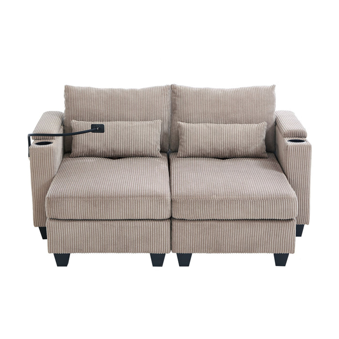 Convertible Chaise Lounge Sofa Chair With USB Ports, Cup Holders, Phone Holder And Storage