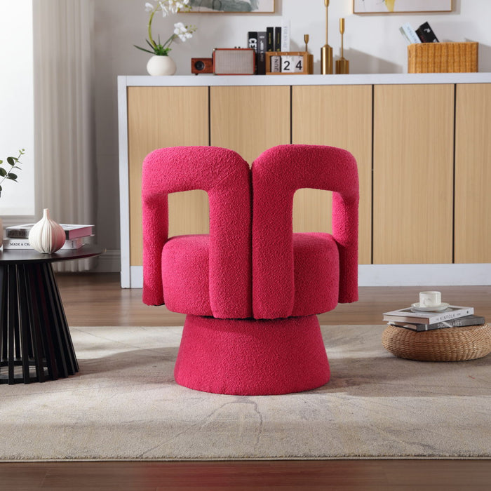 360 Degree Swivel Cuddle Barrel Accent Chairs, Round Armchairs With Wide Upholstered, Fluffy Fabric Chair For Living Room, Bedroom, Office, Waiting Rooms - Rose Red