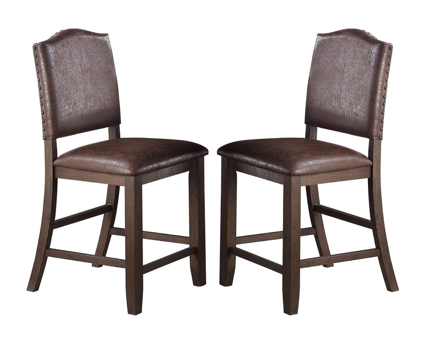 Classic Design Rustic Espresso Finish Faux Leather (Set of 2) High Chairs Dining Room Furniture Counter Height Chairs Foam Cushion Dining Room