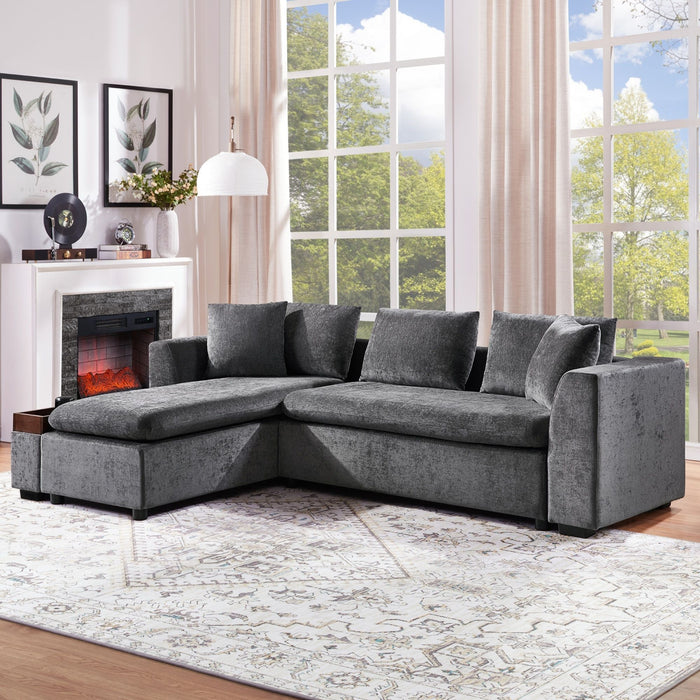 Modern L Shaped Sectional Sofa With Chenille Upholstery And Wooden Storage