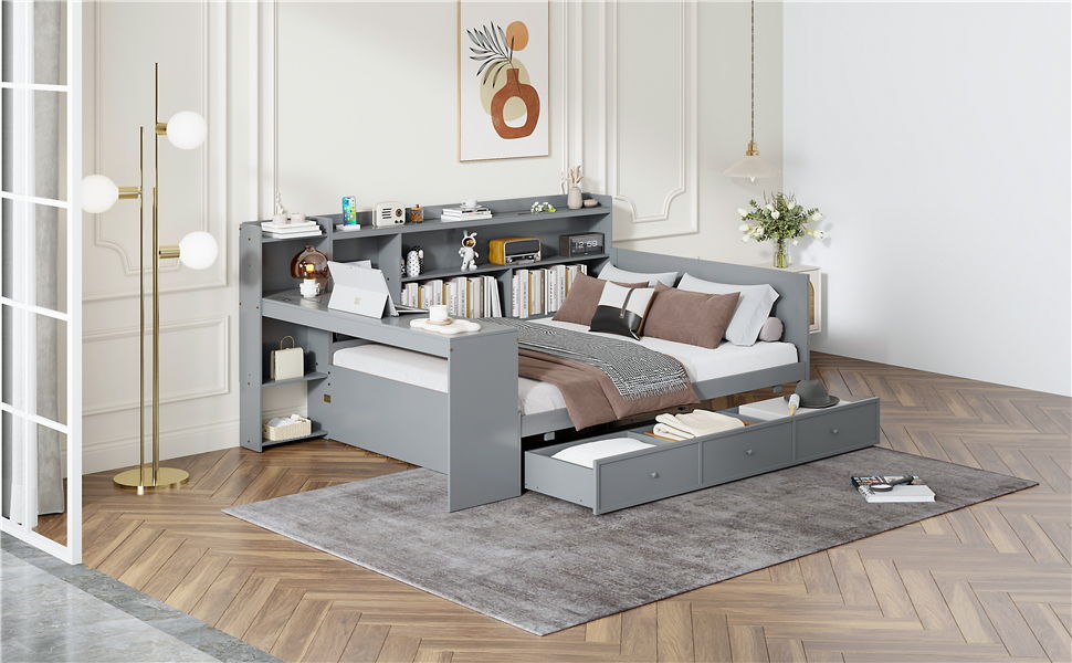 Daybed With 3 Drawers USB Ports And Desk