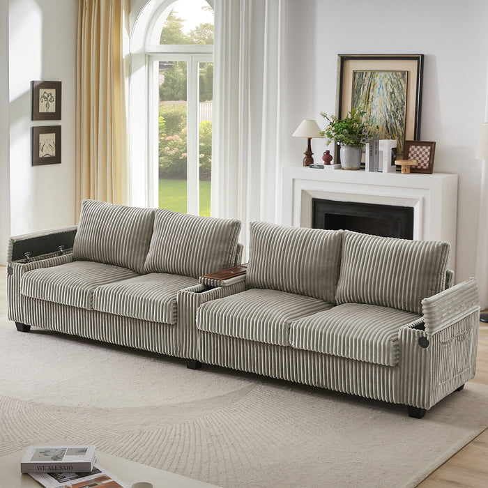 Modern 4 Seater Corduroy Sofa Couch With USB Ports And Hidden Storage