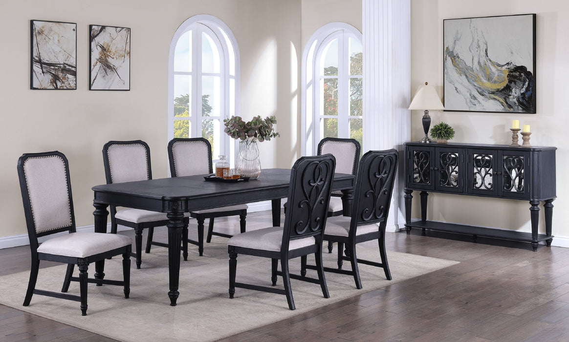 Formal Traditional 7 Pieces Dining Room Set Dark Brown Finish 18" Extension Leaf Table Tufted Upholstered Chairs Beautiful Carved Legs Dining Room Furniture