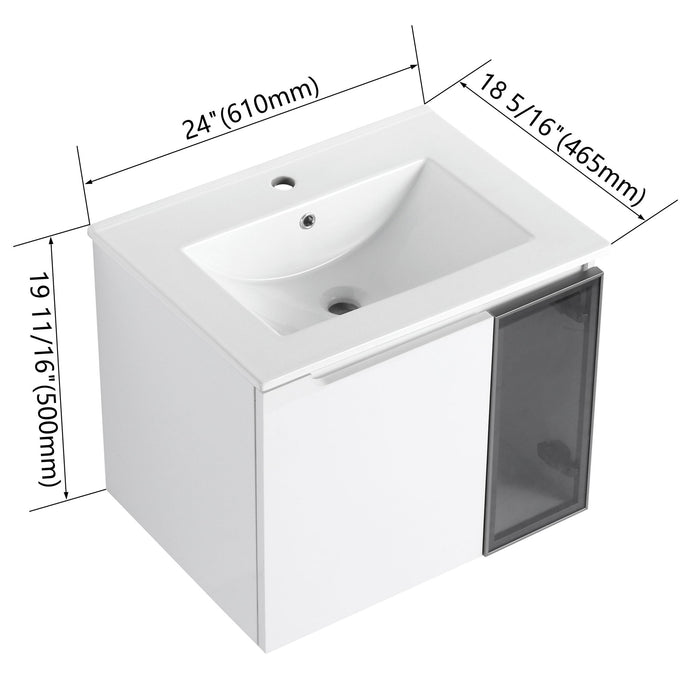 Wall Mounted Bathroom Vanity With Sink, Cabinet & Half Door
