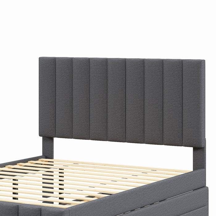 Upholstered Platform Bed With Twin Size Trundle And 3 Drawers