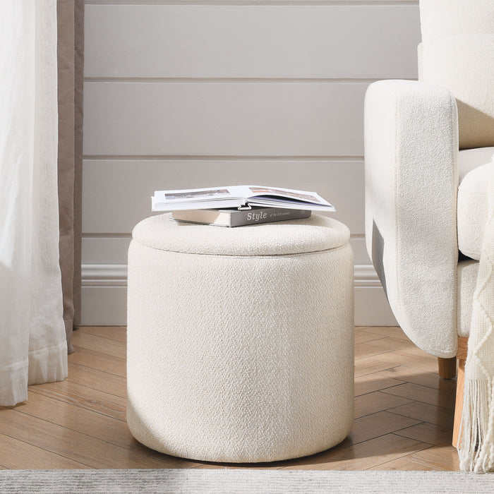 Classic 2 Piece Round Storage Ottoman Set With Drum Shaped Stool