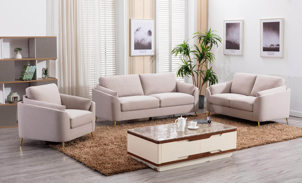 Contemporary 1 Piece Loveseat Beige Color With Gold Metal Legs Plywood Pocket Springs And Foam Casual Living Room Furniture