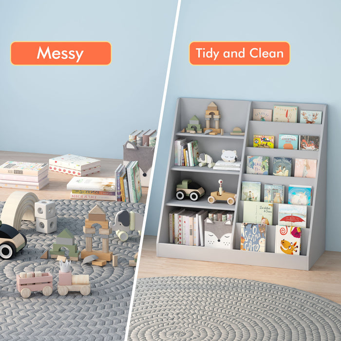 Bookshelf And Toy Storage Organizer, 4 Tier Bookcase With Display Stand For Playroom