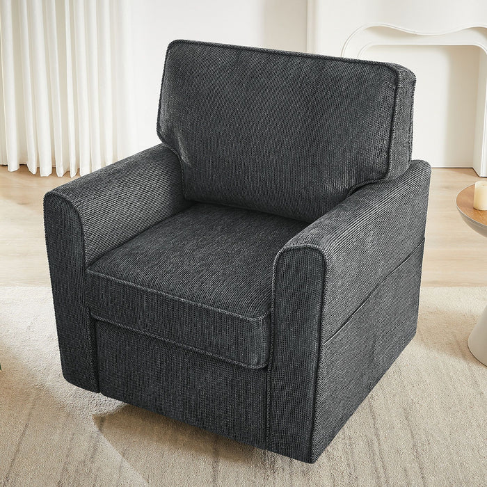360° Swivel Accent Barrel Armchair With Side Pockets, Compact Design