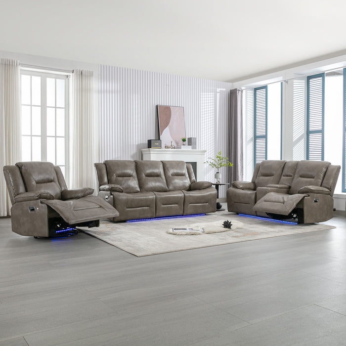 Home Theater Recliner Set Manual Recliner Chair With A LED Light Strip Two Built-In Cup Holders For Living Room