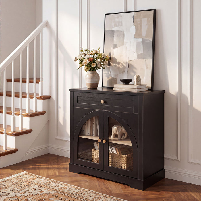 Sideboard Cabinet With 1 Drawer And 2 Arched Doors With Adjustable Shelves For Entryway - Black