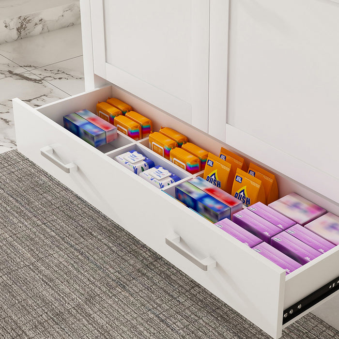 43" Bathroom Vanity With Artificial Marble Carrara Top Set, Multi Functional Bathroom Cabinet With Doors And Drawer - White