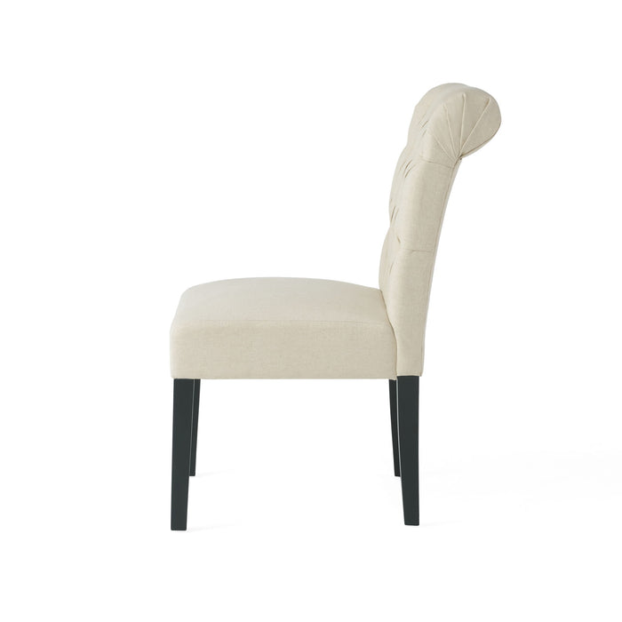 Dining Rolltop Chairs (Set of 2), Upholstered Armless Chair With Wood Leg - Ivory