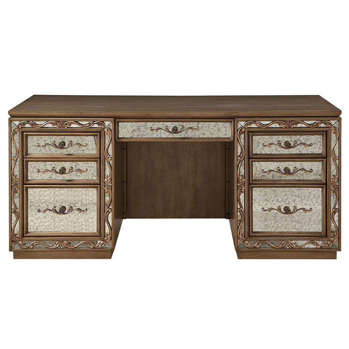 Orianne - Executive Computer Desk With Hutch - Antique Gold