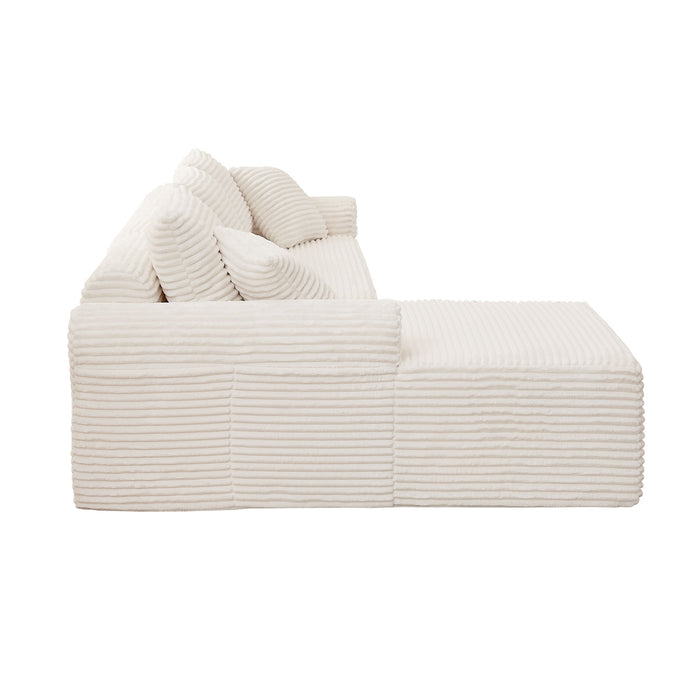 Modular Corduroy Sectional With Arched Armrests, Includes 3 Back Cushions & 2 Throw Pillows