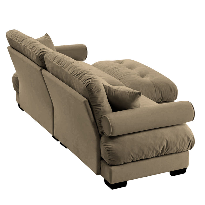 Modern Sectional Sofa With Ottoman, Round Bolster Armrests, Waist And Throw Pillows