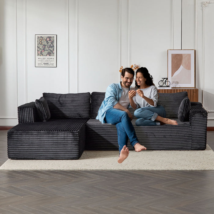 Compression Sectional Couch With Comfy Chaise, Boneless L Shape Sofa With Deep Seat