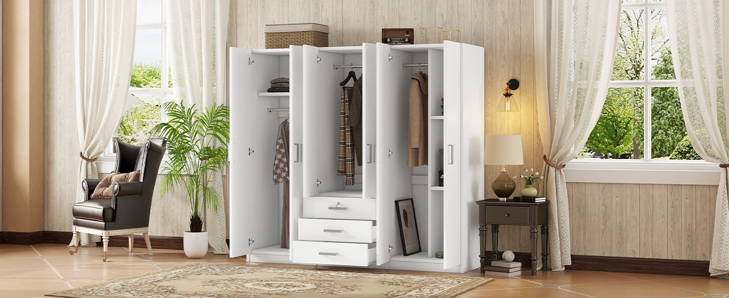 6 Doors Wardrobe Storage For Bedroom, With Big Drawers