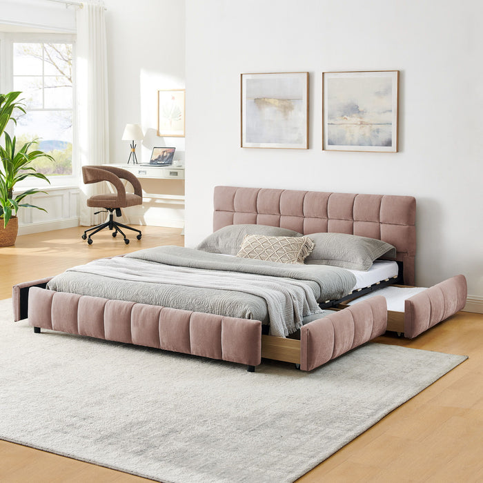 Modern Platform Bed Frame With Thick Chenille Fabric
