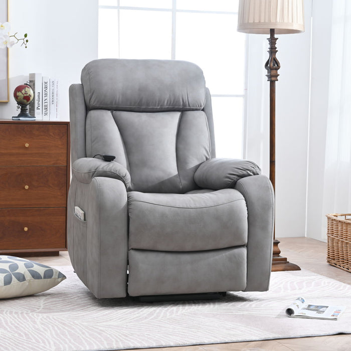 Electric Power Lift Recliner Chair For Elderly, Fabric Recliner Chair For Seniors, Home Theater Seating, Living Room Chair, Side Pocket, Remote Control (Light Gray)