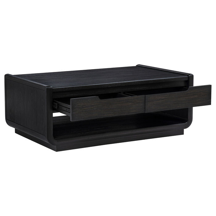 Leandro 2-drawer Wood Cocktail Coffee Table Burnished Black