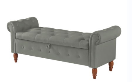 A2039 - Gr, Velvet Sofa Stool - Gray