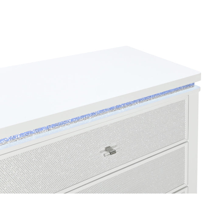 Adalid - Dresser With LED Light And Glittered Drawer Fronts - White