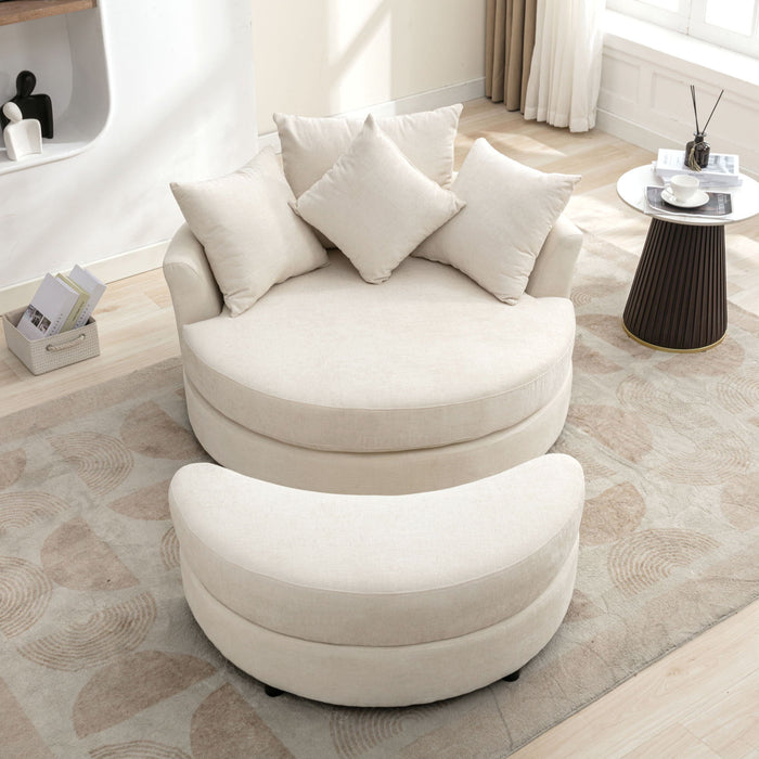 360° Swivel Accent Barrel Chair With Storage Ottoman & 4 Pillows, Modern Chenille Leisure Chair Round Accent For Living Room