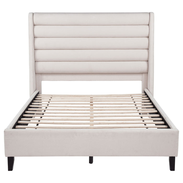 Leslie Upholstered Tufted Queen Wingback Platform Bed Beige