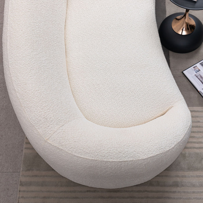 3 Piece Set Curved Sofa, Upholstered 3 Seater With Tight Curved Back For Living Room - White